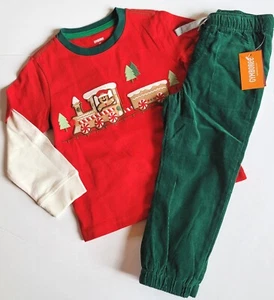 Gymboree Boys 12 Gingerbread House Train Tee Green Corduroy Pants Set NWT - Picture 1 of 4