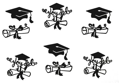 ¡INTRINCADO! GORRA DE GRADUADO, GRADUACIÓN Y DIPLOMA SILUETA TROQUELADO/CORTES, FELICIDADES Foto 1 de 3