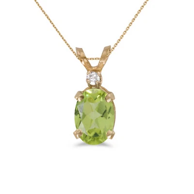 10k Yellow Gold Oval Peridot And Diamond Pendant with 16" Chain - Image 1 of 4