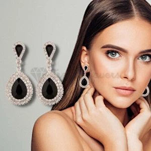 Women Girls Gold Plated Teardrop CZ Dangle Drop Stud Earrings Jewellery Gift UK - Picture 1 of 12
