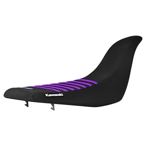 2004 - 2009 Kawasaki KFX 700 seat cover   all BLACK w/ PURPLE ribs #231 LOGO - Picture 1 of 5