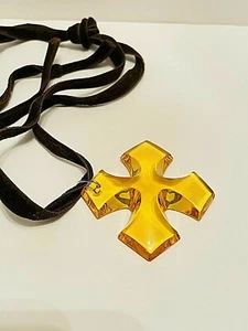 Baccarat Crystal La Folie ( Amber or Ruby) Occitane Cross Pendant - Picture 1 of 6
