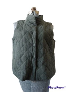 Eileen Fisher Petite PL Cotton Quilted Lined Pockets Snap Closure Vest  Green - Picture 1 of 10