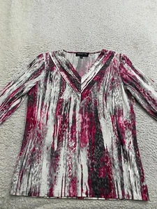 Jones New York Women Geometric Long Sleeve V-Neck Blouse Multicolor Size M - Picture 1 of 7