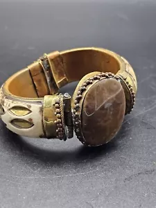 Vintage Bone & Brass Bracelet And Bangle Large Brown Agate Stone Tribal - Picture 1 of 9