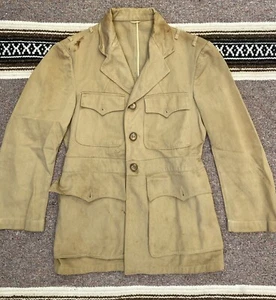 Vintage 40s 50s Sanforized Selvedge Field Jacket Distressed Faded M Whitman Army - Picture 1 of 7