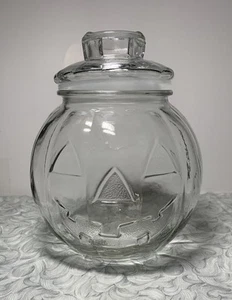 Tarro de caramelos sellado en forma de calabaza Jack O linterna de vidrio transparente CANADÁ 6,25" - Imagen 1 de 9