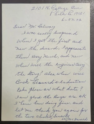 WEBSTER MCDONALD Carta Autografiada Firmada Ligas Negras 1920-1940 Murió 1982 JSA Foto 1 de 2