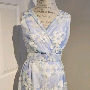 50s Floral Housewife Dress MAD MEN BETTY Draper Light Blue Lined Vintage - Picture 1 of 13