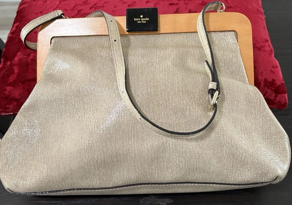 Kate Spade Vintage Leather Wood Frame Shoulder Handbag Magnetic Clasp Tote Auth - Image 1 of 4
