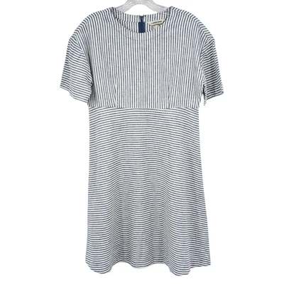 Vestido de verão mistura de linho tamanho 2 listra branca azul relaxado praia costeira náutica - Imagem 1 de 4