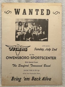 Póster "Wanted" de 1970 The Outlaws At Owensboro KY con banda de Sanford Townsend - Imagen 1 de 4