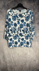 ann taylor Viskose Elasthan Rundhals Sommer Blumen Bluse blau weiß XL Ärmel - Bild 1 von 13