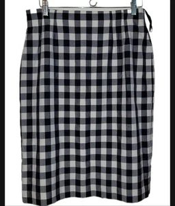 Kasper ASL Navy White Gingham Straight Skirt Size 14 Office Preppy - Picture 1 of 10