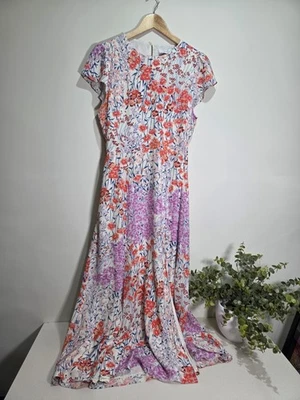 REISS Size 12 Luna Pink Floral Meadow Cut Out Back Flowy Midi Dress Side Split - Image 1 of 4