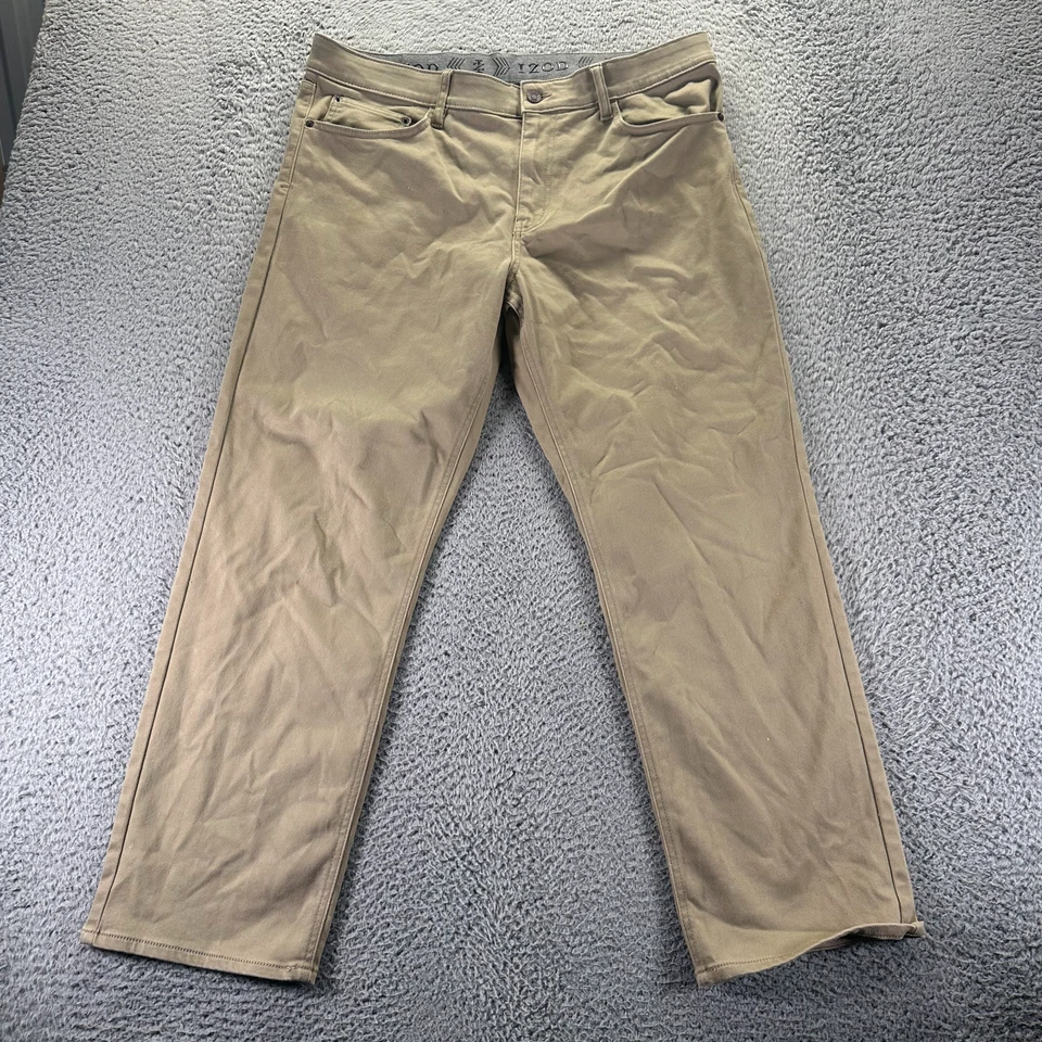 Pantalón Izod Para Hombre 36x30 Marrón Algodón Chino Recto Preppy Clásico Oficina Negocios Foto 1 de 4