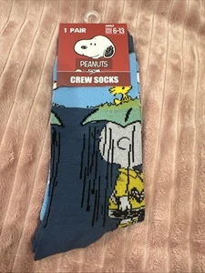 Calcetines Peanuts Charlie Marrón Hombre Mujer Azul 6-13 Crew Woodstock Caprichosos Nuevos - Imagen 1 de 3