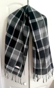 Pashmina schwarz grau kariert Tuch Schal Halstuch 70% Pashmina 30% Seide - Bild 1 von 3