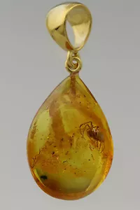 Fossil SPIDER Genuine BALTIC AMBER Silver Gold Plated Pendant 3.7g p161213-4 - Picture 1 of 3
