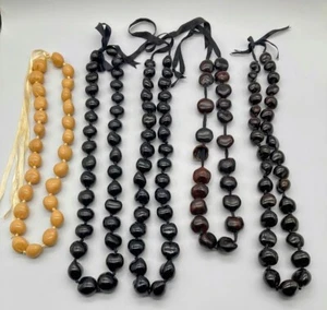 Hawaii Abschluss Kukui Nuss Lei Halskette Mix Menge 5 schwarz braun hellbraun - Bild 1 von 13