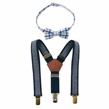 Mud Pie Baby Boys Chambray Bowtie and Suspender Set Blue One Size