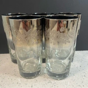 Vintage DOROTHY THORPE Silver Fade Glasses with Raised Leaf Pattern | Set of 5 - Picture 1 of 10
