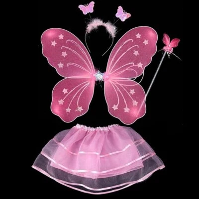 Juego de 4 piezas de disfraces de fantasía de mariposa alas de hadas para niñas y niños fiesta de Halloween Foto 1 de 4