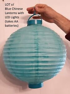 LED Chinese Lantern LOT 5 Large 13" Turquoise Blue Paper Lights Battery Operated