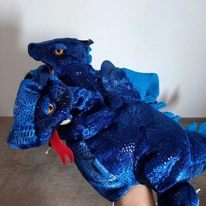 EUC Folktails Folkmanis blau glänzend 3-köpfiger Drache Handpuppe Plüsch 13 Zoll - Bild 1 von 9