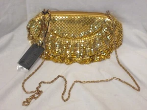 Neu mit Etikett Savanna Abendtasche Metall Netz Rüschen Kette Schulter Reißverschluss klein - Bild 1 von 4