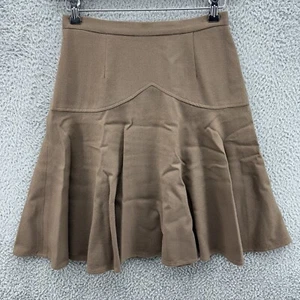 Womens Size 10 Brown A Line 100% Wool Skirt Zip Lined Pleated Knee Flare Career - Picture 1 of 7