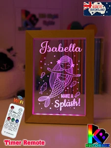MERMAID PRINCESS PERSONALISED 3D LED Night Light 7 Colour Change Kids Room Lamp - Picture 1 of 13