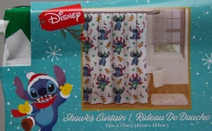 Disney Christmas Lilo & Stitch White Fabric Shower Curtain 72x72 NWT - Picture 1 of 2