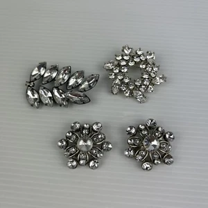 Rhinestone Flower Brooches Silver Tone Starburst Wreath - Picture 1 of 23