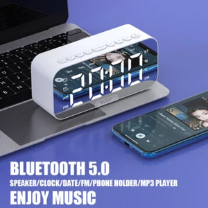Large Digital LED Display Alarm Clock Snooze Temperature Mode Bluetooth Speaker - Picture 1 of 13
