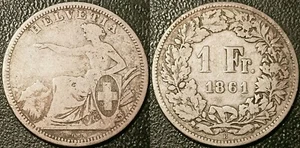 Suisse - Confédération - 1 Franc argent 1861 B, Berne ! KM#9a - Foto 1 di 1