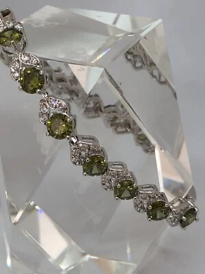 Silver Lab-Created Peridot & White Topaz Gemstone  925 Bracelet - Image 1 of 4