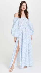 $460 NEW Caroline Constas Korina Cover Up Blue LINEN White Maxi Dress XS S M L - Picture 1 of 11