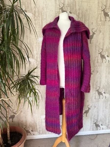 Vintage 80s Purple Pink Rainbow Mohair Knit Long Cardigan Jacket - One Size - Picture 1 of 6
