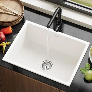 Welba Kitchen Sink Basin with Mixer Tap 59cmx45cm Granite Stonk Faucet White - Picture 1 of 10