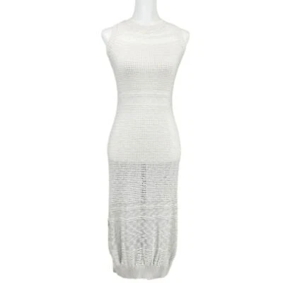Maxi Vestido Suéter Crudo Para Mujer Body-Con Crochet Tejido Sin Mangas Crema Pequeño Foto 1 de 4