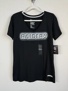 NFL The Nike Tee Las Vegas Oakland Raiders Short Sleeve V Neck Shirt Women L NWT - Picture 1 of 8