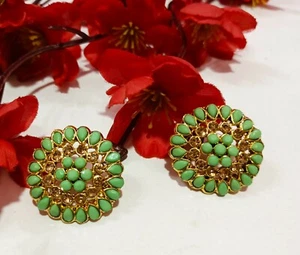 Indian CZ Mint Green Studs Earrings Party Wear Wedding Statement Women Jewellery - Picture 1 of 4
