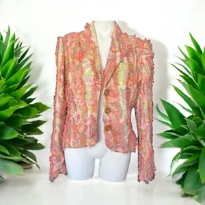 James Coviello Jacket Silk Eyelash Multicolor Pink Fringe Button Closure 10 NWT - Picture 1 of 17