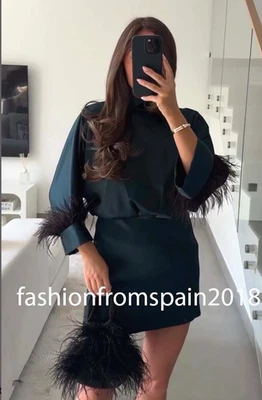 ZARA NEW WOMAN FEATHER SATIN EFFECT SHORT DRESS DUCK GREEN XS-XL 8893/399/529 - Image 1 of 3