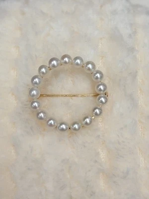 Broche círculo oro amarillo 14k y perlas Foto 1 de 4