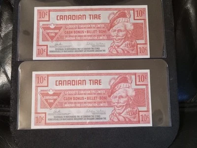 Dinero canadiense para neumáticos SUPER RARO DIFÍCIL ENCONTRAR - 10¢ billetes DOS billetes consecutivos AU  Foto 1 de 4