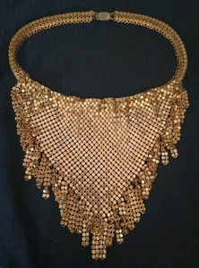Vintage Beautiful Gold Tone Mesh Bib Necklace - Picture 1 of 9