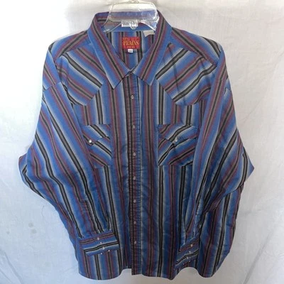 Ely Plains Big Man Pearl Snap Shirt Mens Size 3X Blue Striped Western Cowboy - Image 1 of 4