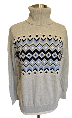 Suéter LL Bean Mujer Algodón Cachemira Talla Mediana Cuello Alto Intarsia Foto 1 de 4